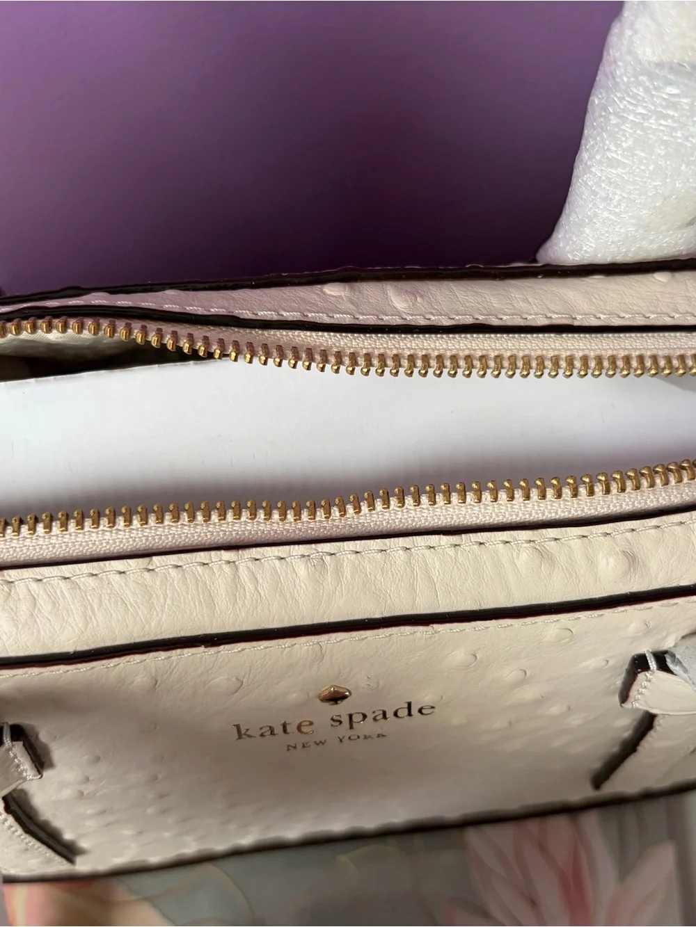 Kate Spade Cream Ostrich-Embossed Dome Satchel